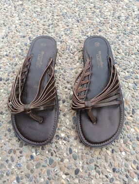 Montego Bay Club Brown Women's Fringe Toe-Post Sandals Size 12 Vintage